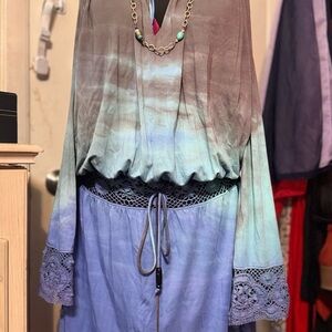 Michelle Jonas Gray Dress with Blue Accents